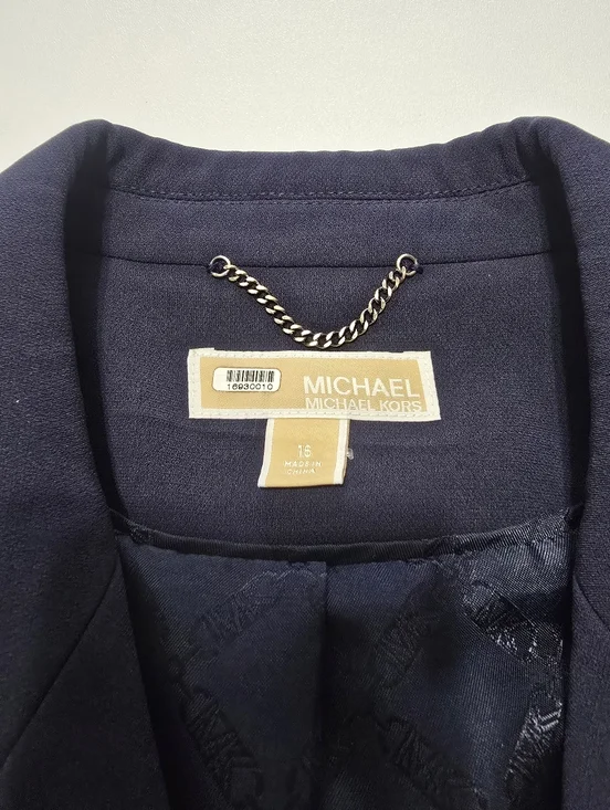 MICHAEL KORS Navy One Button Mensy Blazer Long Sleeve Front Button Size 16 - Picture 7 of 13